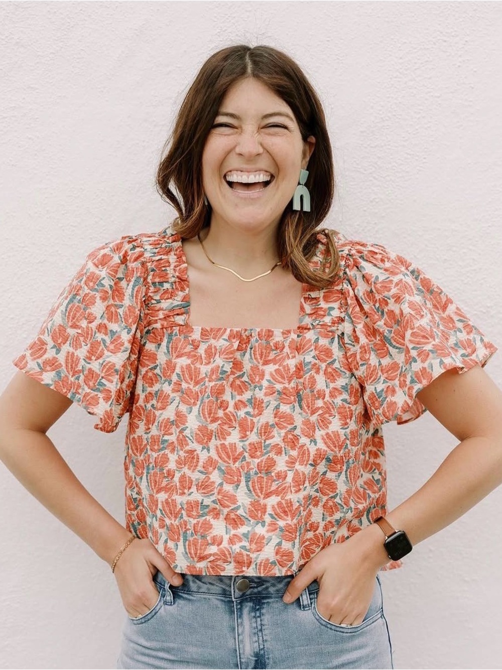 moodie Coral Floral Smocked Square-Neck Crop Top